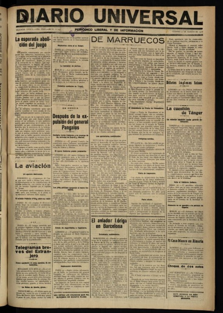 Miniatura de Diario Universal del 27 de agosto de 1926