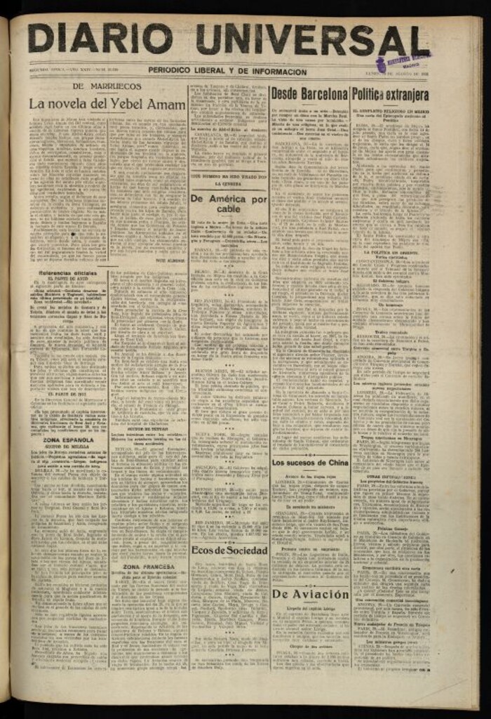 Miniatura de Diario Universal del 30 de agosto de 1926