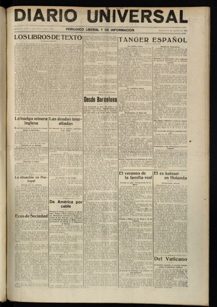 Miniatura de Diario Universal del 31 de agosto de 1926