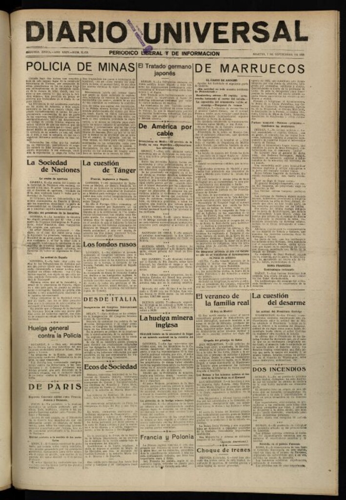 Miniatura de Diario Universal del 7 de septiembre de 1926