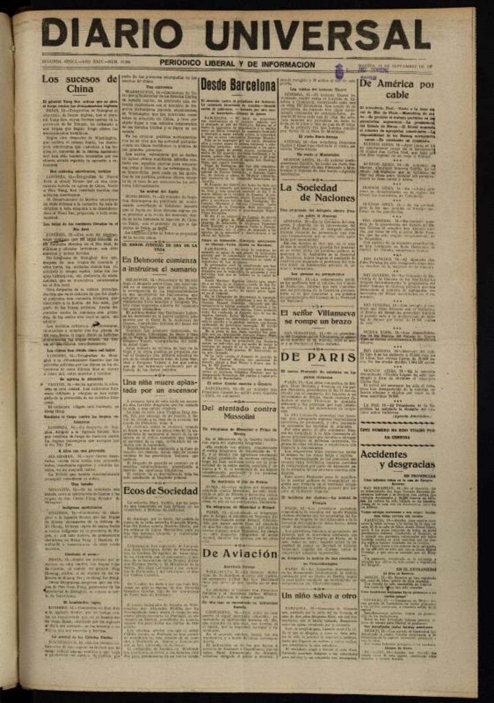Miniatura de Diario Universal del 14 de septiembre de 1926