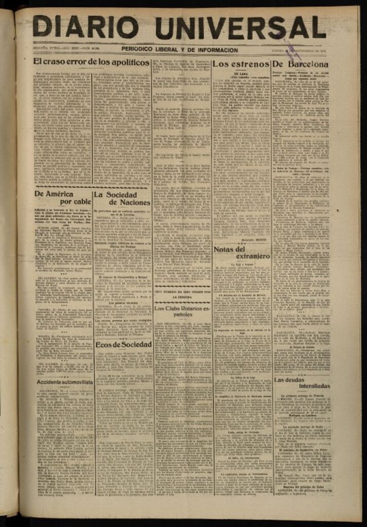 Miniatura de Diario Universal del 16 de septiembre de 1926