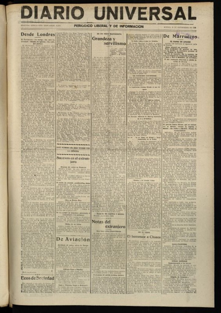 Miniatura de Diario Universal del 30 de septiembre de 1926