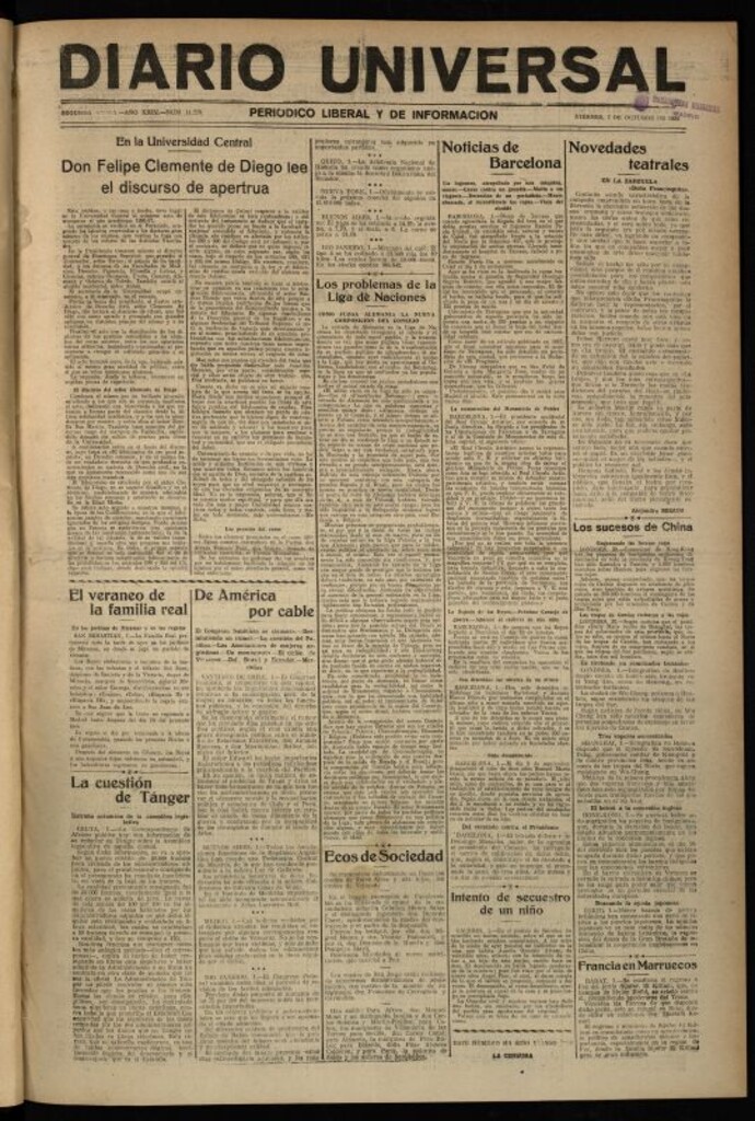 Miniatura de Diario Universal del 1 de octubre de 1926