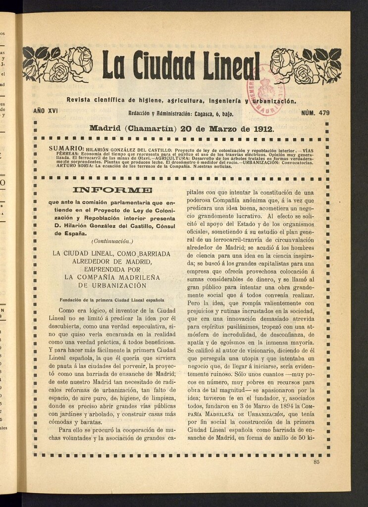 Miniatura de La Ciudad Lineal : órgano oficial de la Compañía Madrileña de Urbanización del 20 de marzo de 1912