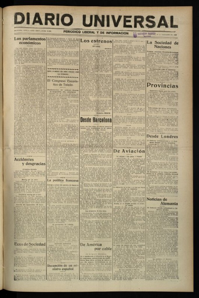 Miniatura de Diario Universal del 22 de octubre de 1926