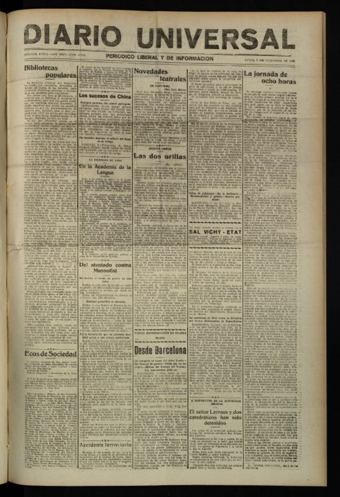 Miniatura de Diario Universal del 8 de noviembre de 1926