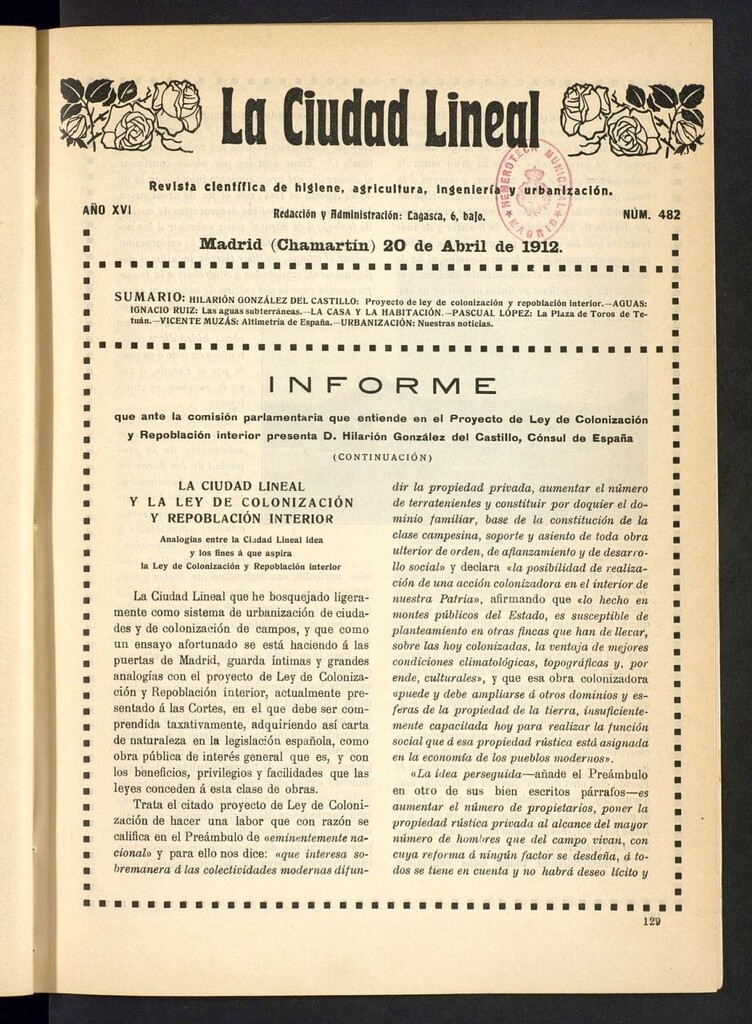 Miniatura de La Ciudad Lineal : órgano oficial de la Compañía Madrileña de Urbanización del 20 de abril de 1912