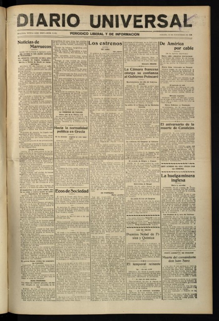 Miniatura de Diario Universal del 13 de noviembre de 1926