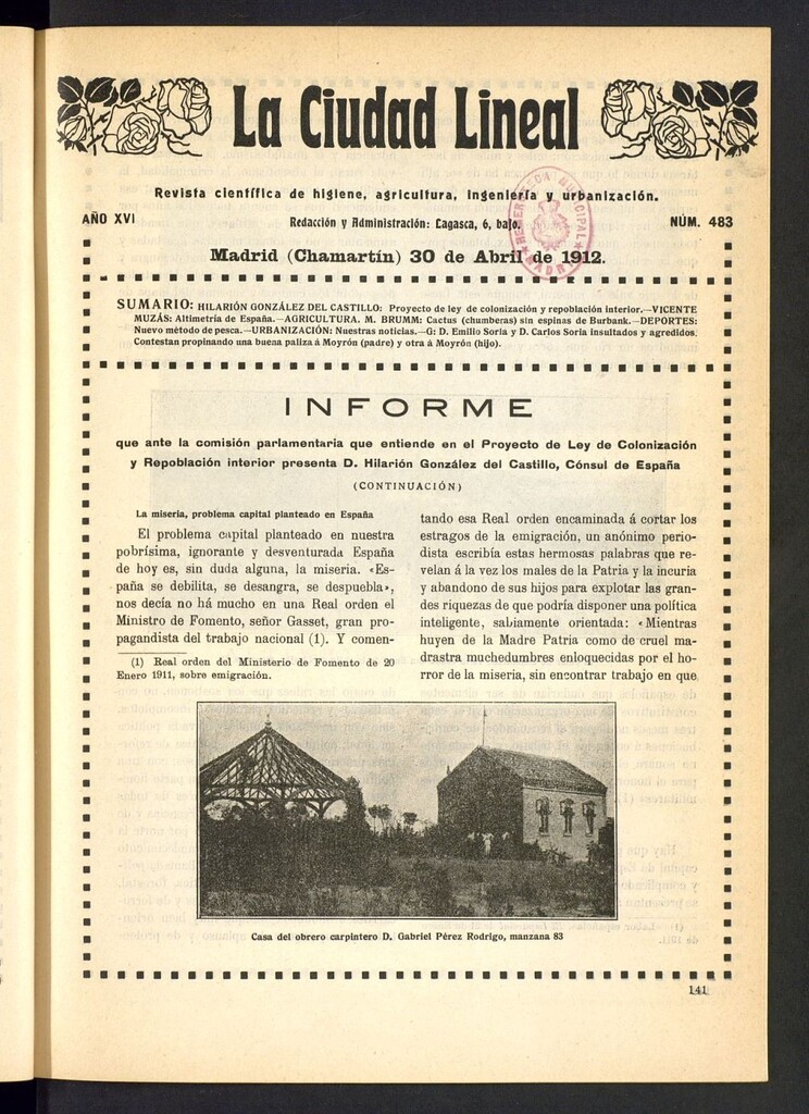 Miniatura de La Ciudad Lineal : órgano oficial de la Compañía Madrileña de Urbanización del 30 de abril de 1912