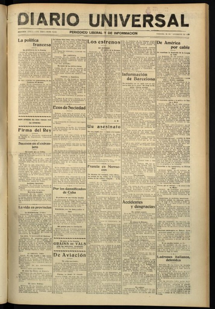 Miniatura de Diario Universal del 26 de noviembre de 1926