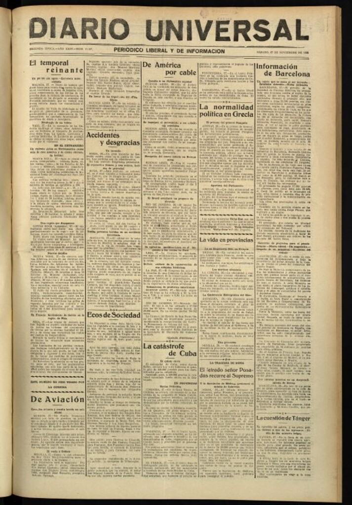 Miniatura de Diario Universal del 27 de noviembre de 1926
