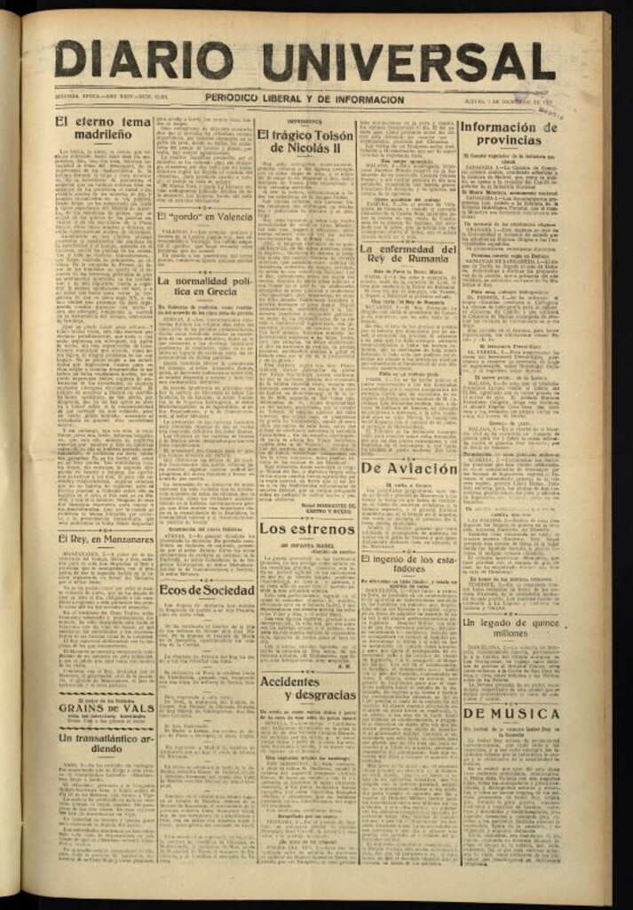 Miniatura de Diario Universal del 2 de diciembre de 1926