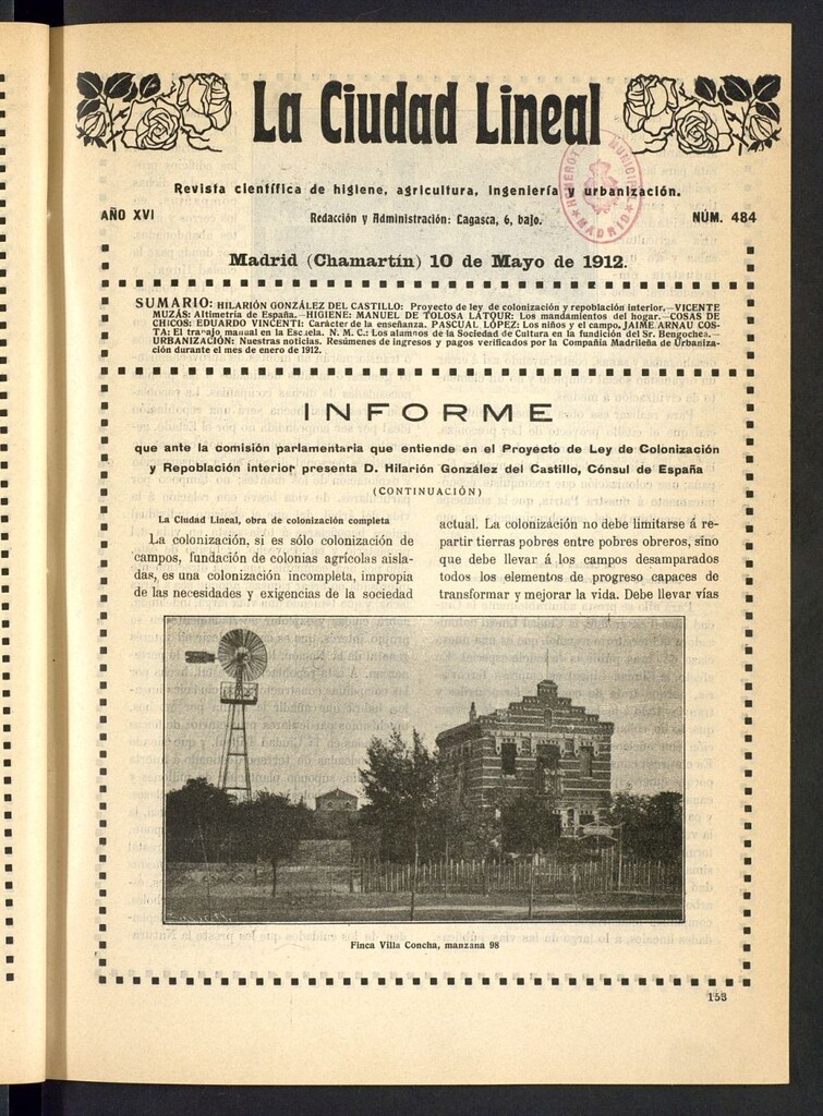 Miniatura de La Ciudad Lineal : órgano oficial de la Compañía Madrileña de Urbanización del 10 de mayo de 1912