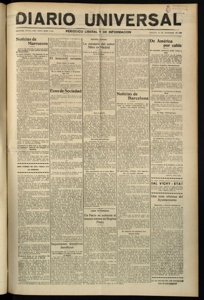 Miniatura de Diario Universal del 14 de diciembre de 1926