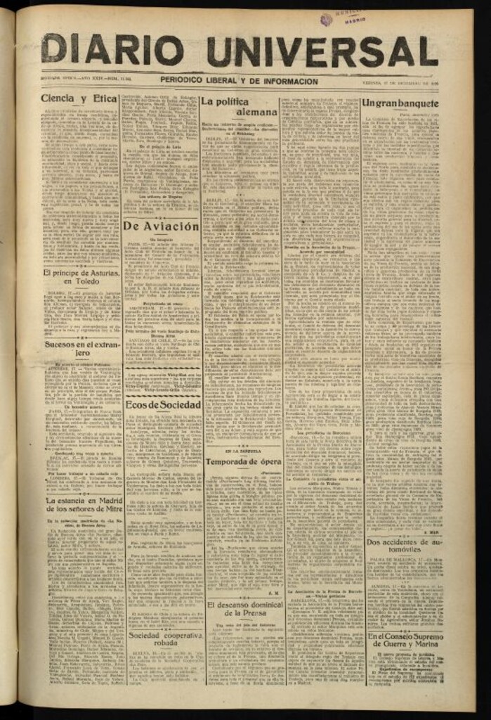 Miniatura de Diario Universal del 17 de diciembre de 1926