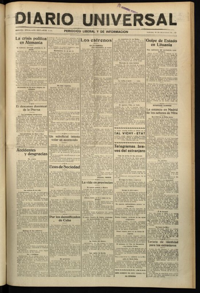 Miniatura de Diario Universal del 18 de diciembre de 1926
