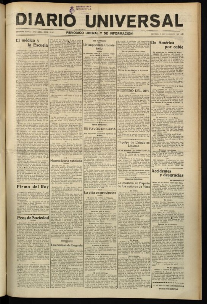 Miniatura de Diario Universal del 21 de diciembre de 1926