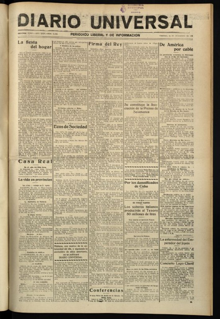 Miniatura de Diario Universal del 24 de diciembre de 1926