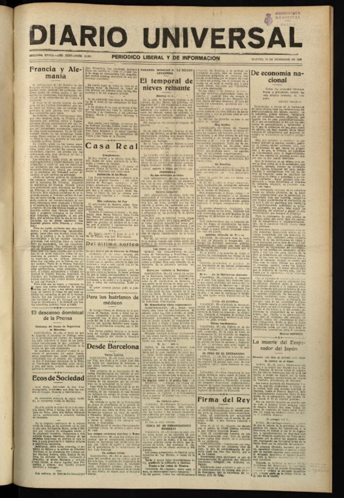 Miniatura de Diario Universal del 28 de diciembre de 1926