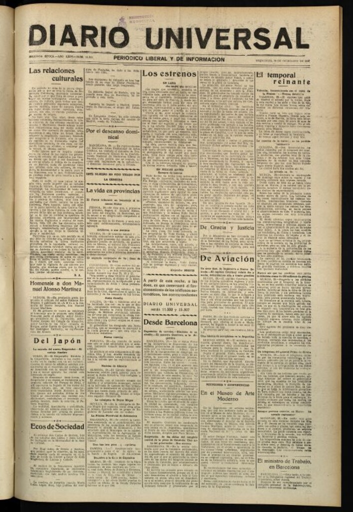 Miniatura de Diario Universal del 29 de diciembre de 1926