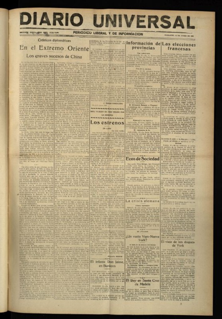 Miniatura de Diario Universal del 12 de enero de 1927