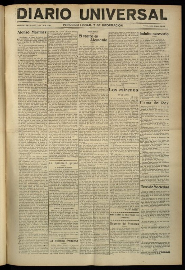 Miniatura de Diario Universal del 13 de enero de 1927