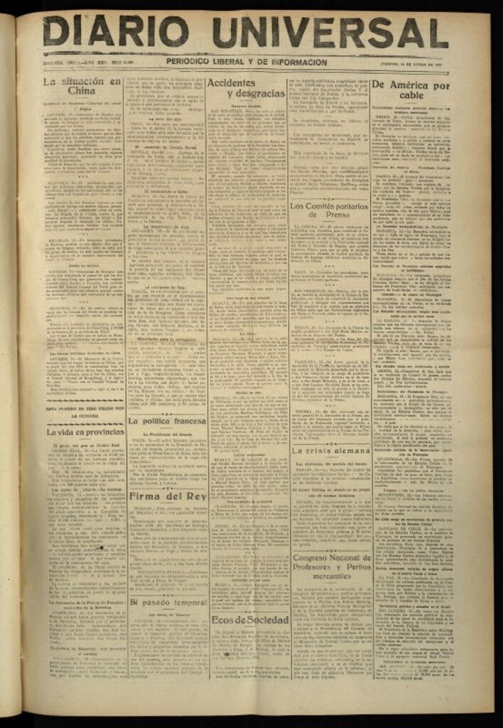 Miniatura de Diario Universal del 14 de enero de 1927