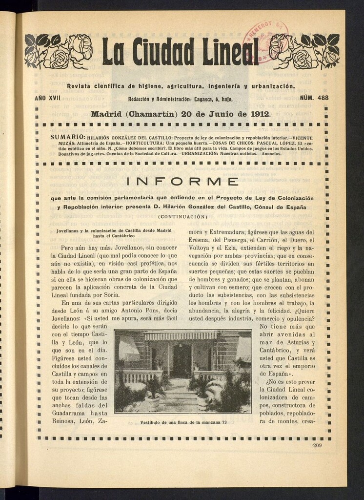 Miniatura de La Ciudad Lineal : órgano oficial de la Compañía Madrileña de Urbanización del 20 de junio de 1912