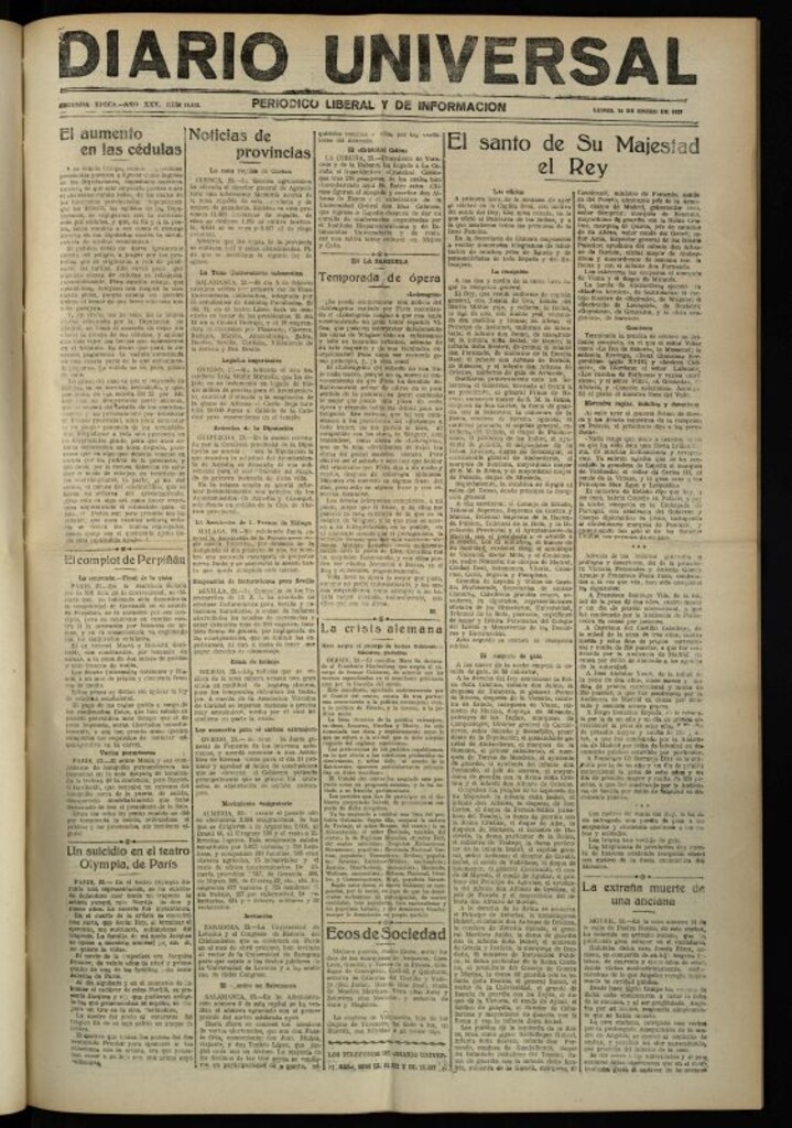 Miniatura de Diario Universal del 24 de enero de 1927