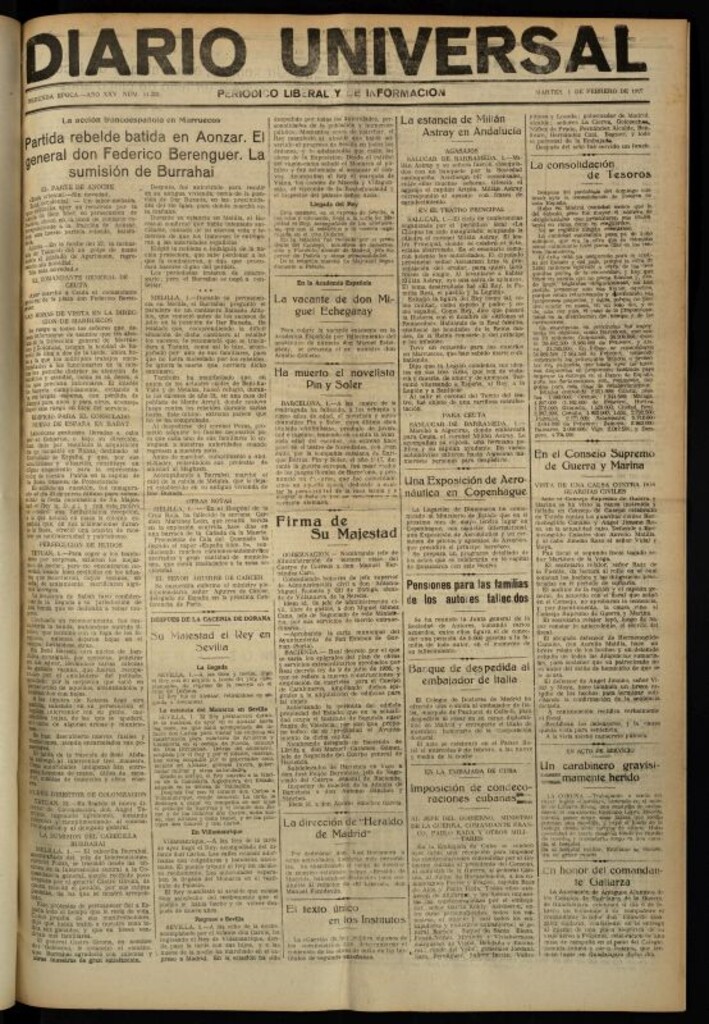 Miniatura de Diario Universal del 1 de febrero de 1927