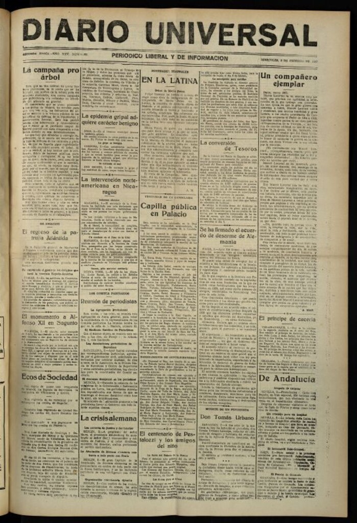 Miniatura de Diario Universal del 2 de febrero de 1927
