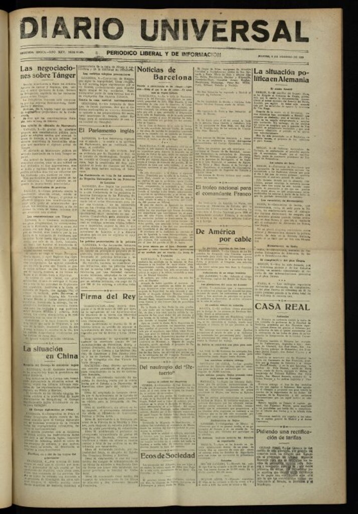 Miniatura de Diario Universal del 8 de febrero de 1927