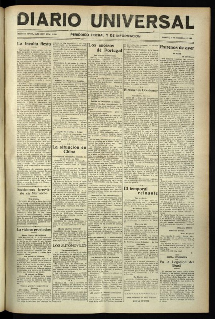 Miniatura de Diario Universal del 12 de febrero de 1927