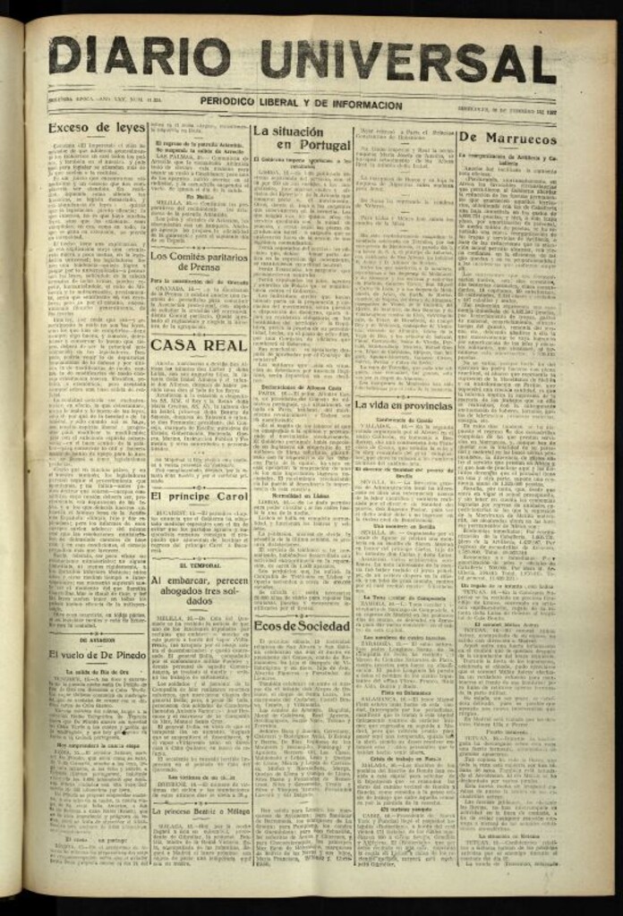 Miniatura de Diario Universal del 16 de febrero de 1927