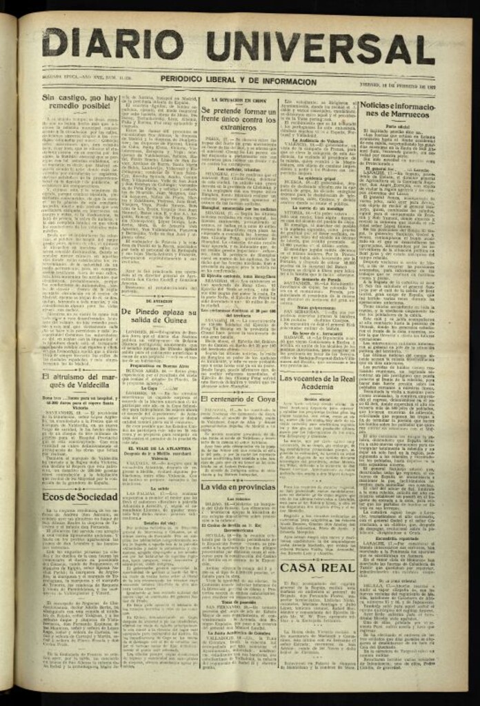 Miniatura de Diario Universal del 18 de febrero de 1927