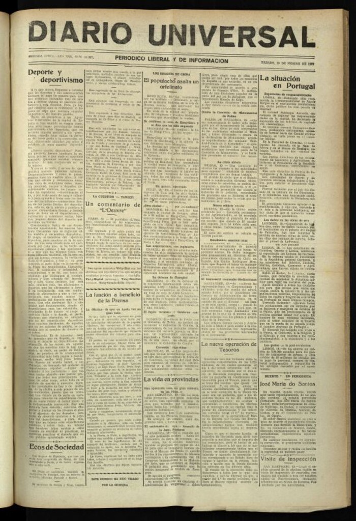 Miniatura de Diario Universal del 19 de febrero de 1927