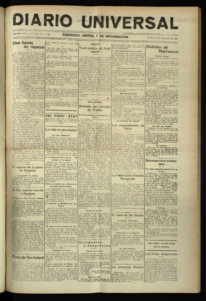 Miniatura de Diario Universal del 21 de febrero de 1927