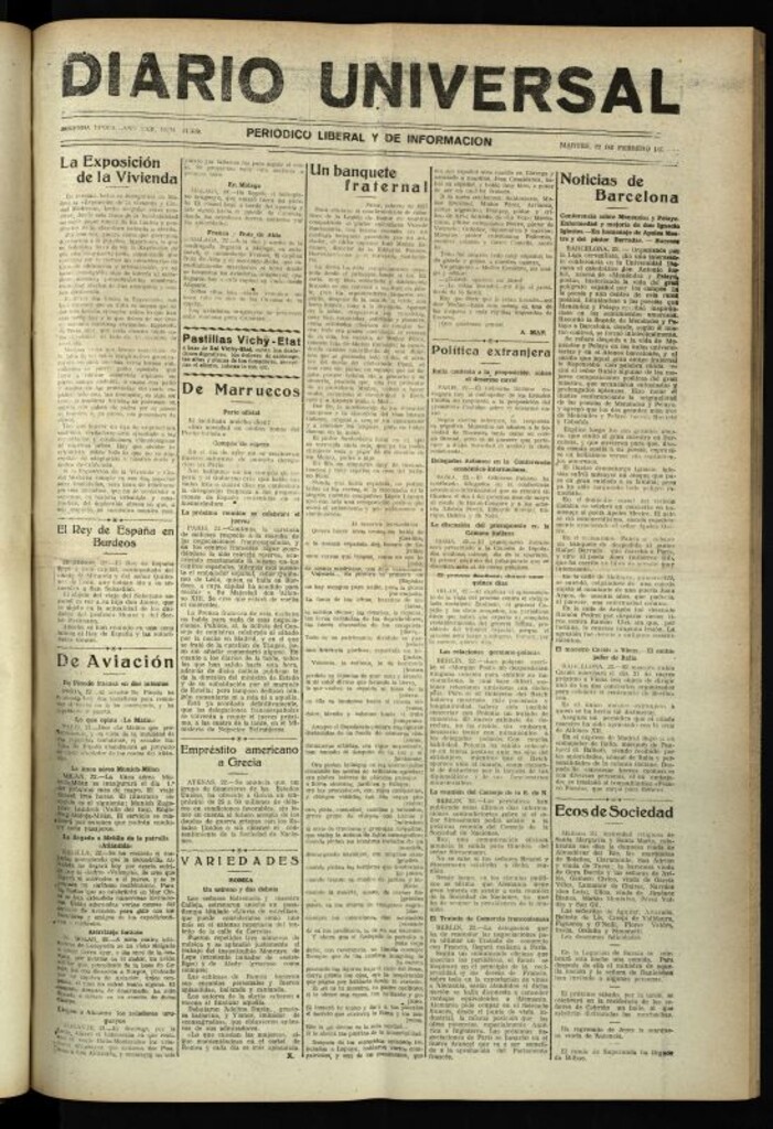 Miniatura de Diario Universal del 22 de febrero de 1927