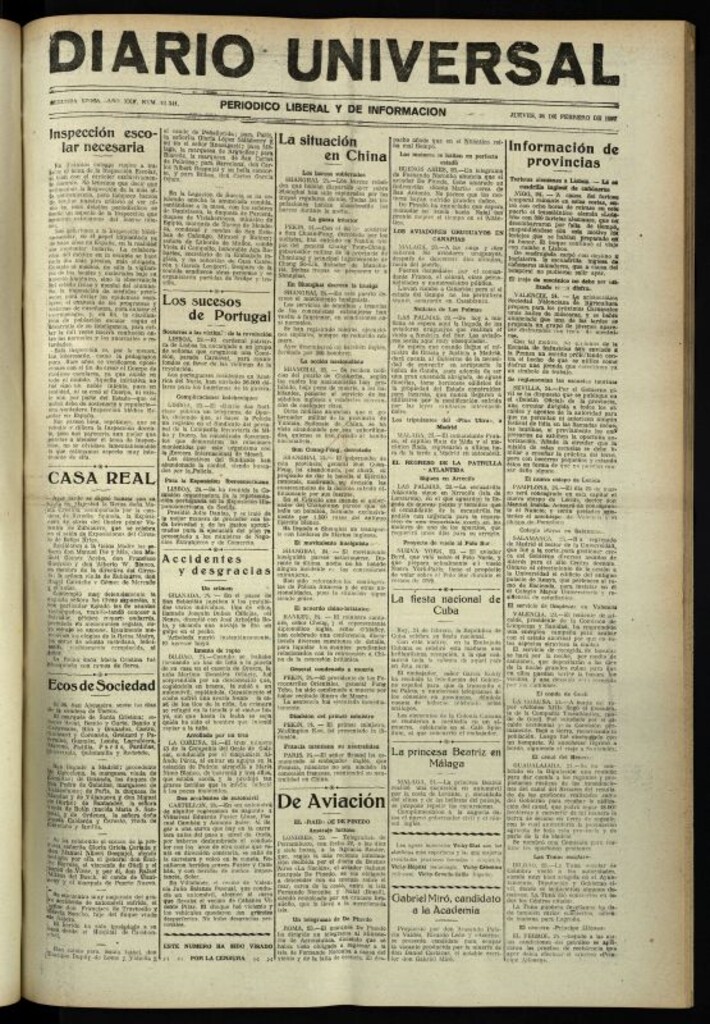 Miniatura de Diario Universal del 24 de febrero de 1927