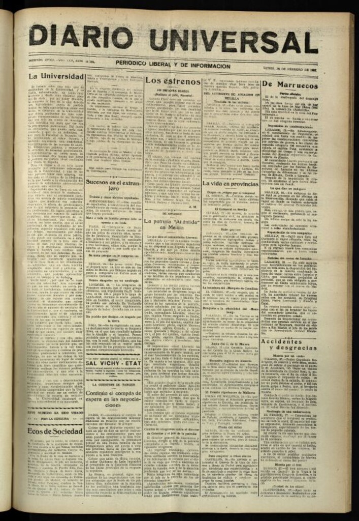 Miniatura de Diario Universal del 28 de febrero de 1927
