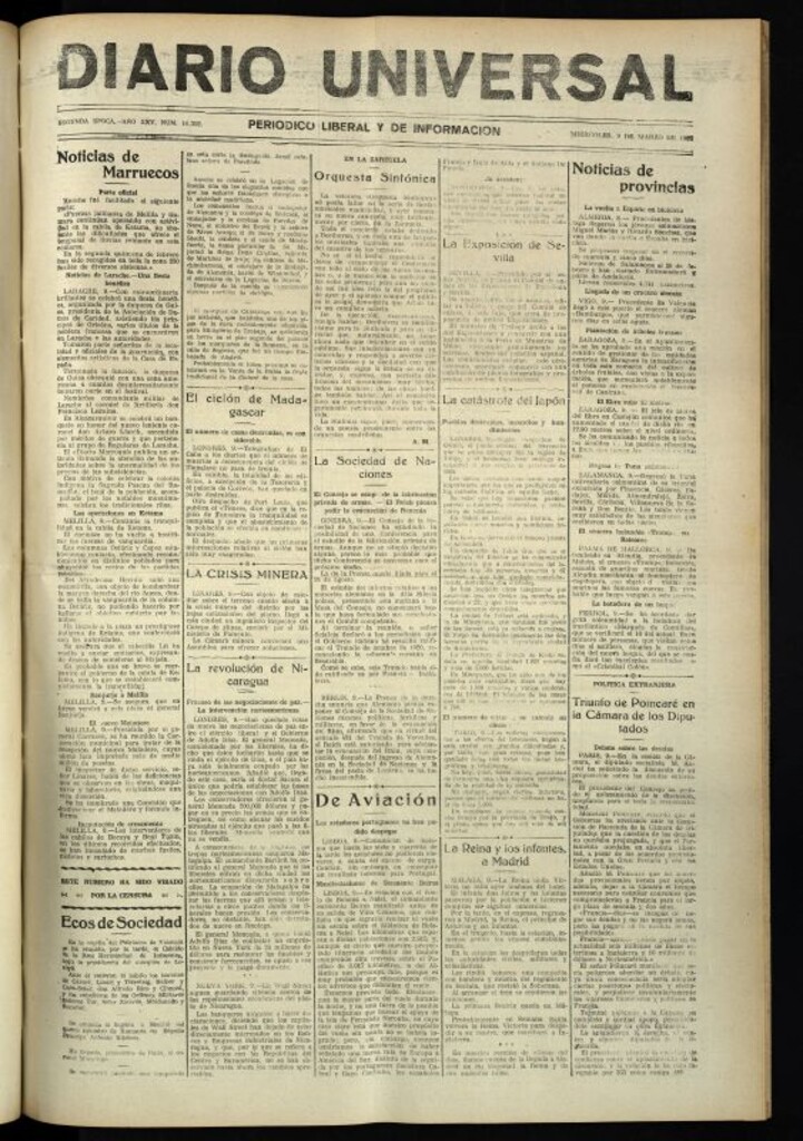 Miniatura de Diario Universal del 9 de marzo de 1927