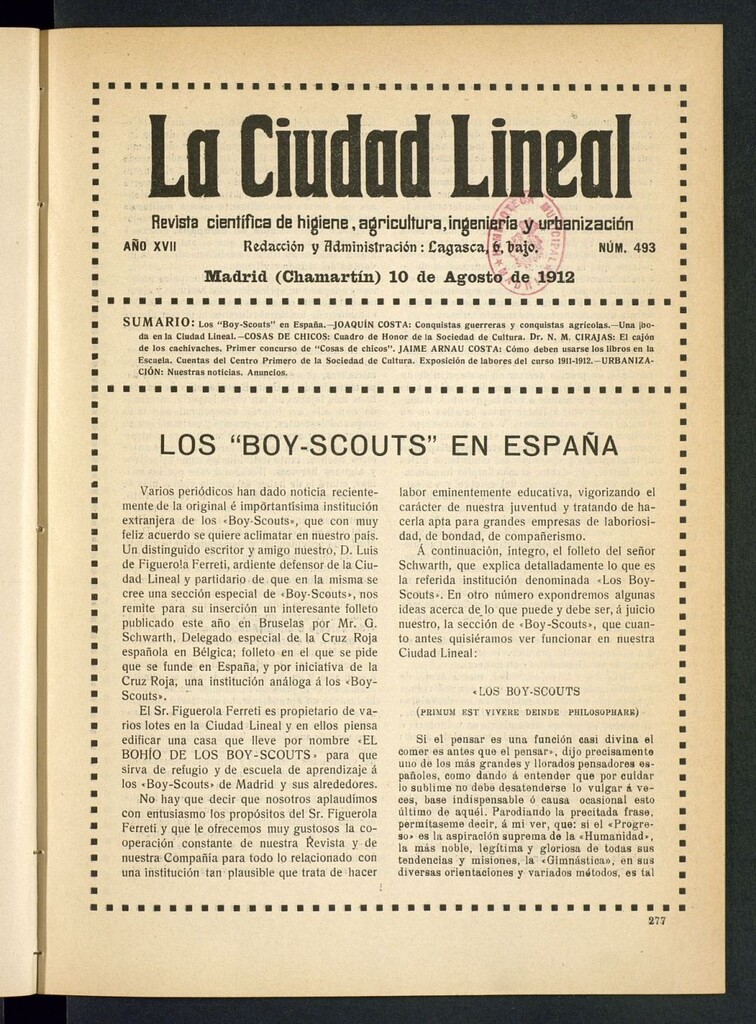 Miniatura de La Ciudad Lineal : órgano oficial de la Compañía Madrileña de Urbanización del 10 de agosto de 1912