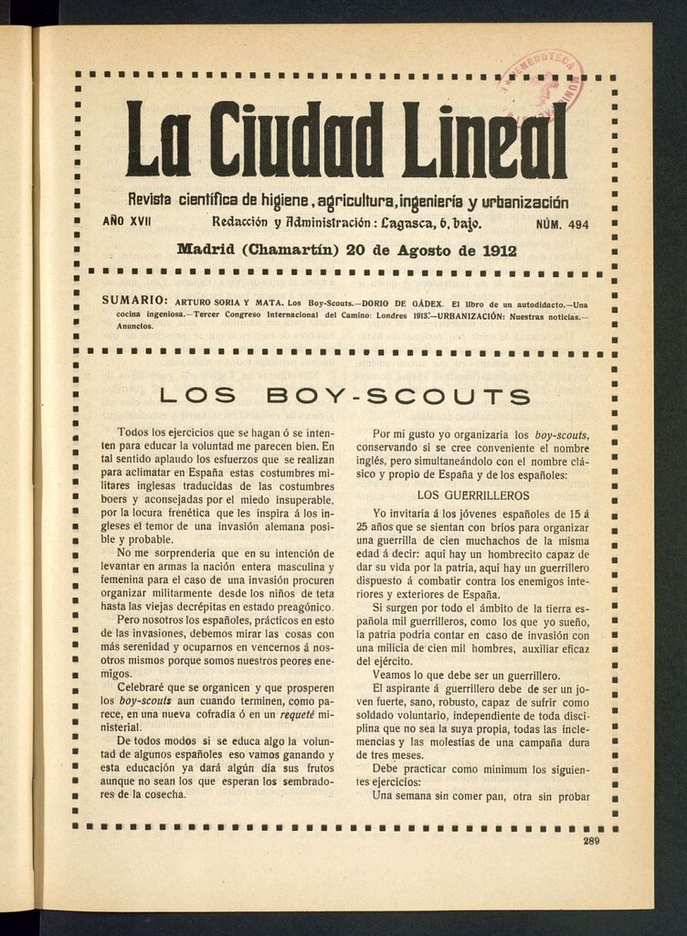 Miniatura de La Ciudad Lineal : órgano oficial de la Compañía Madrileña de Urbanización del 20 de agosto de 1912