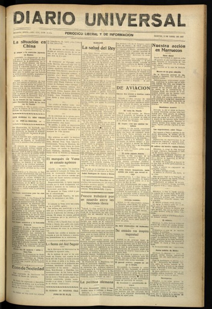 Miniatura de Diario Universal del 5 de abril de 1927