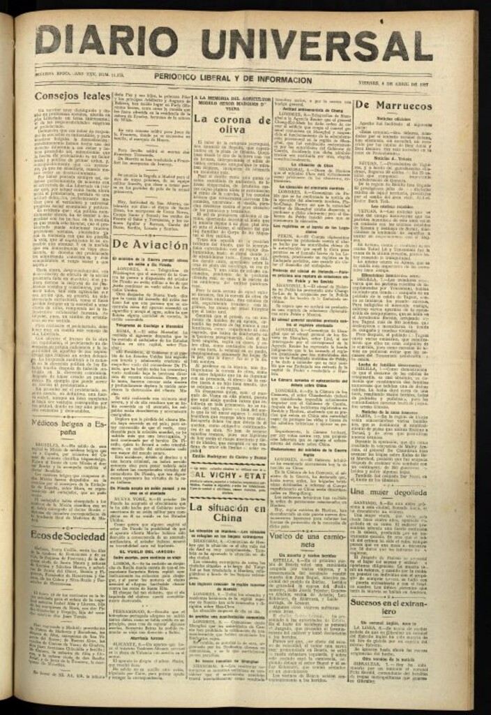 Miniatura de Diario Universal del 8 de abril de 1927