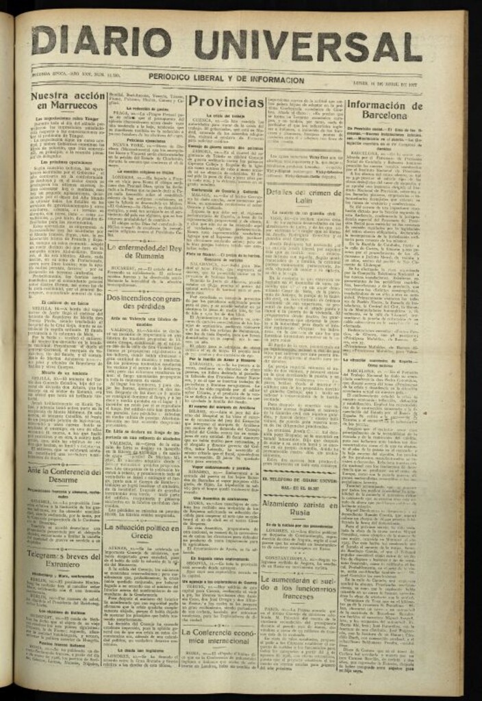 Miniatura de Diario Universal del 11 de abril de 1927