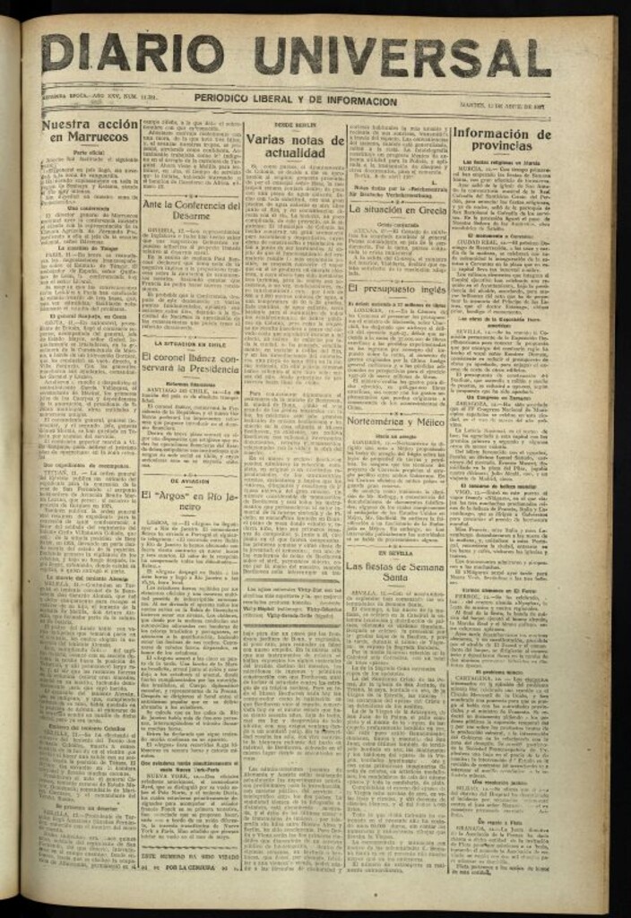 Miniatura de Diario Universal del 12 de abril de 1927