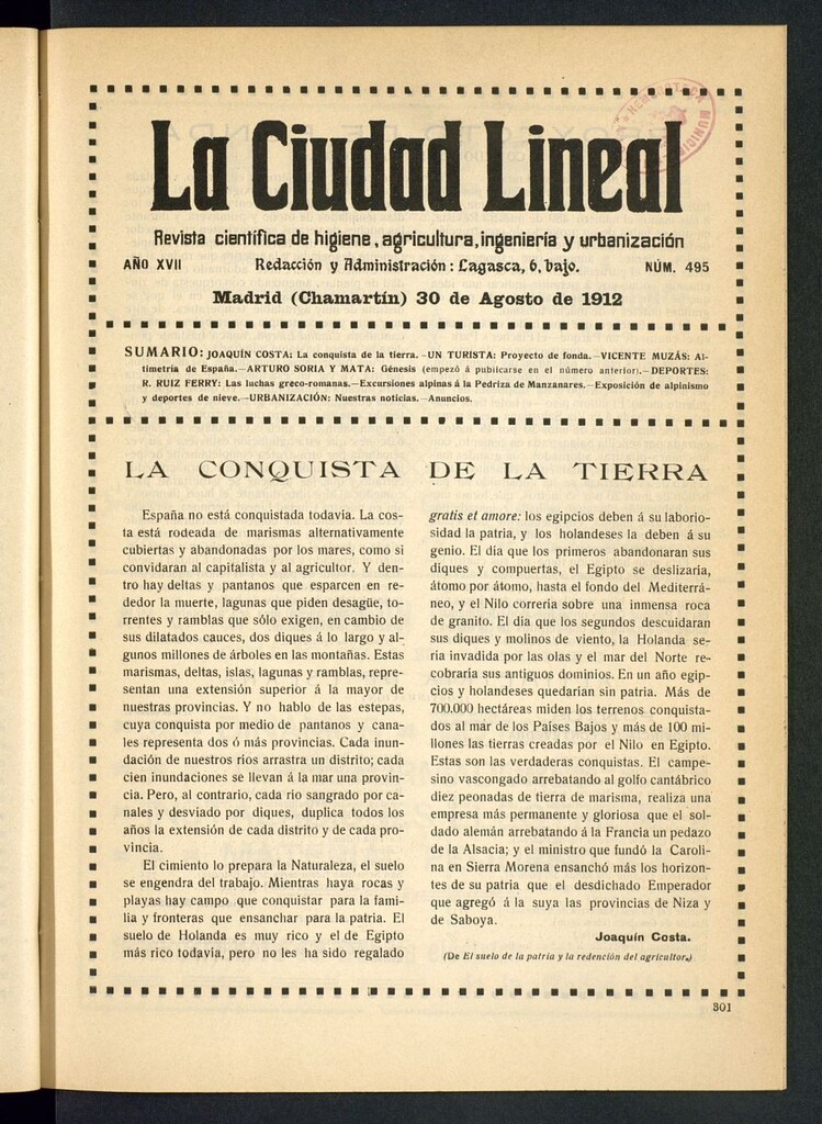 Miniatura de La Ciudad Lineal : órgano oficial de la Compañía Madrileña de Urbanización del 30 de agosto de 1912