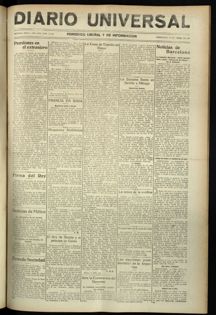 Miniatura de Diario Universal del 13 de abril de 1927